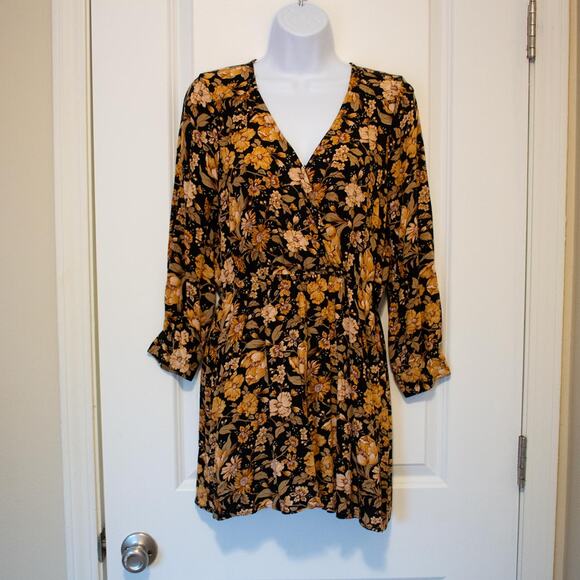 M Botanical Floral Fall Autumn American Eagle Mini Wrap V-neck Blouson Dress - Picture 1 of 7